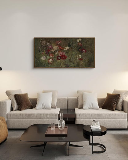 InSimSea Extra Large Framed Vintage Wall Art, Living Room Country Farmhouse Decor, Flowers Botanical Paintings, Canvas Prints, Retro Floral Long Picture for Bedroom Above of Bed,20x40inch