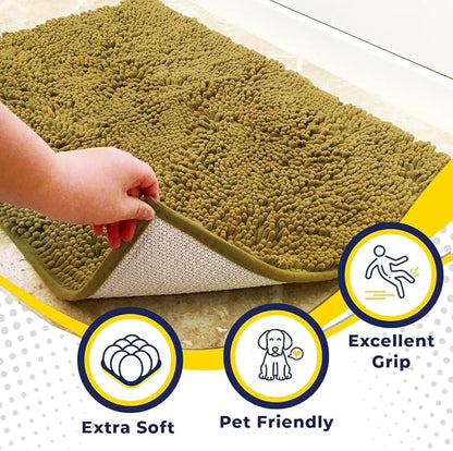 Muddy Mat® | Super Water Absorbent Door Mat Indoor, Microfiber Quick Dry Chenille Entryway Rug, Slip Resistant Front Door Mat, Indoor Mats for Entryway, Machine Washable Pet Rug, Mustard 48" x 60"