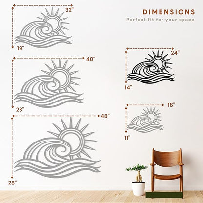 Wita Home Ocean Wave Metal Wall Art, Sun Beach Decor, Coastal Large Wall Sculpture for Home, Indoor/Outdoor Use, Nautical Wall Hanging, Eye-Catching Addition to Living Room (Black, 24 x 14 inches)