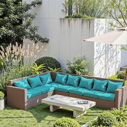 PatioGlow Outdoor Seat Cushion Set 22 x 24 x 4 Inch, Waterproof & Fade Resistant Patio Furniture Cushions with Removable Cover and Ties, Thick Deep Seating Pads for Outside Chair Sofa Couch, Teal