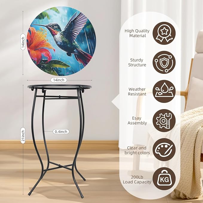 Outdoor Side Table, 21 Inch Tall Patio Side Table, Weather Resistant Metal Round Indoor End Table for Patio Yard Porch Balcony Garden Bedside