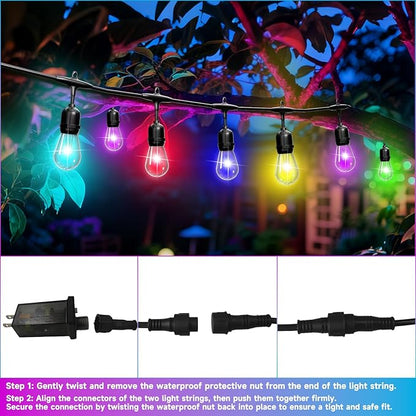 RGB Safety String Lights 200FT - Commercial Grade Low Voltage Strand with 80 S14 Shatterproof Bulbs for Tree Garden Yard bistro Cafe | RGB Party Lights & Outdoor Lights | IP65 Waterproof | UL Listed