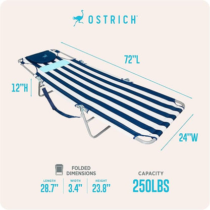 Ostrich the Ladies Comfort Lounger with Chest Support, Foldable & Portable Reclining Outdoor Patio Beach Lawn Camping Pool Tanning Chair, Blue Stripe