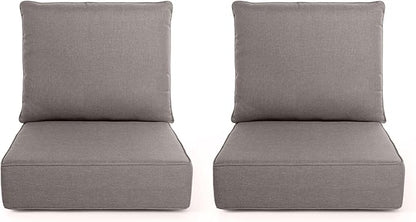 Outdoor Chair Cushions, 6 Inch Thick Patio Seat & Back Cushions Set with Removable Cover, Waterproof Patio Cushions for Outdoor Furniture, 22 x 24 Inch, Gray 2-Set