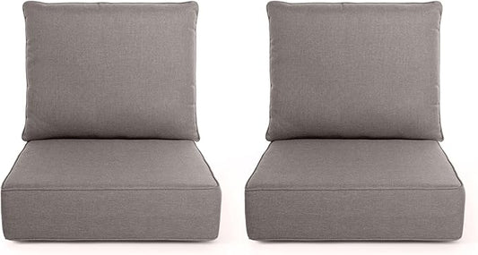 Outdoor Chair Cushions, 6 Inch Thick Patio Seat & Back Cushions Set with Removable Cover, Waterproof Patio Cushions for Outdoor Furniture, 24 x 24 Inch, Gray 2-Set
