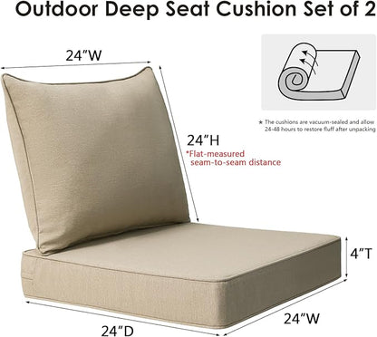 Outdoor Patio Chair Cushions Set, 24" x 24", Set of 2, Water-Repellent, Fade Resistant, Deep Seat Bottom and Back Cushion for Backyard, Couch, Sofa and Patio Furniture, Tan
