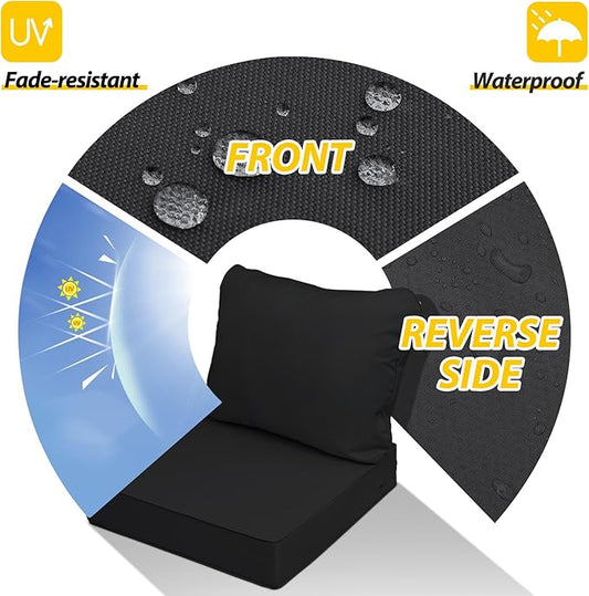 AAAAAcessories Outdoor Seat Cushions for Chairs, Fade-Resistant, Waterproof Patio Furniture Replacement Cushions, 22" x 24" x 5" + 22" x 19", Charcoal Black
