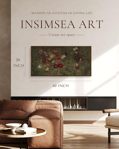 InSimSea Extra Large Framed Vintage Wall Art, Living Room Country Farmhouse Decor, Flowers Botanical Paintings, Canvas Prints, Retro Floral Long Picture for Bedroom Above of Bed,20x40inch