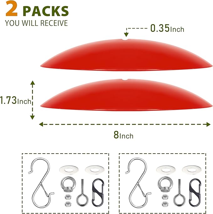 8" Bird Feeder Dome, Hummingbird Feeder Rain Guard, Bird Feeder Cover for Small Feeders, Protective Cover Work with Ant Guards（Red,2 Pack