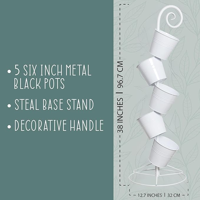 Hanging Flower Pot Tiered Stand (White), Metal Outdoor Stacking Planter