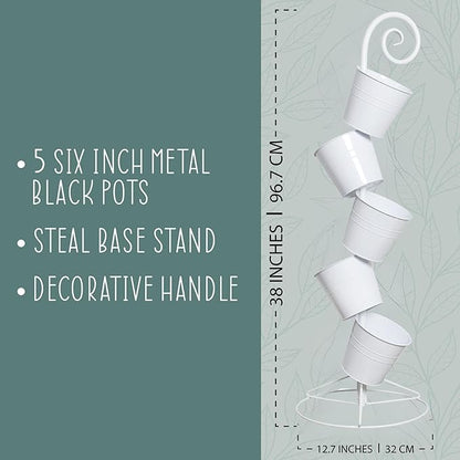 Hanging Flower Pot Tiered Stand (White), Metal Outdoor Stacking Planter
