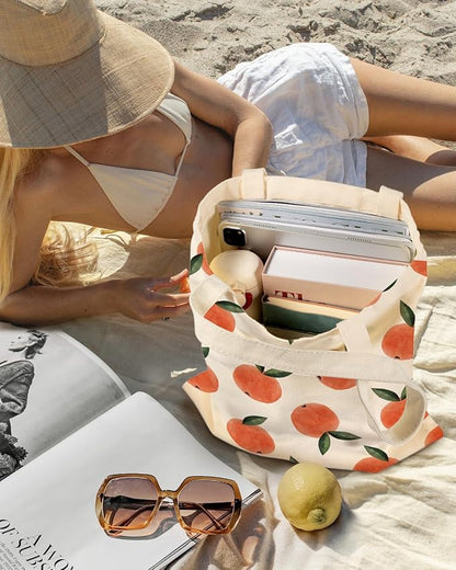 Miss Adola Aesthetic Canvas Tote Bag for Women - Sturdy Cloth Cotton Totes Bag with Pattern Shoulder Bag