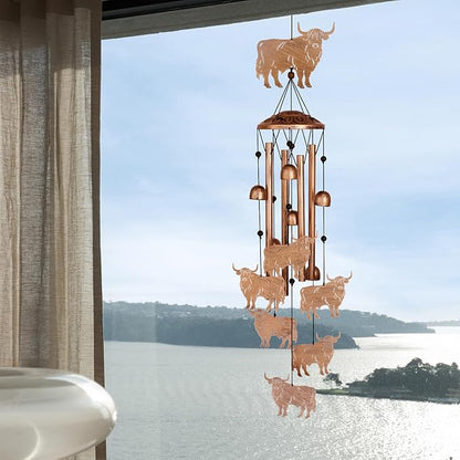 Highland Cow Wind Chimes for Outside, Metal Windchimes Outdoors, Highland Cow Gifts for Women/Men, Memorial/Birthday Gifts, Garden Decor for Outside, Patio or Yard, Durable Chimes for Outdoors