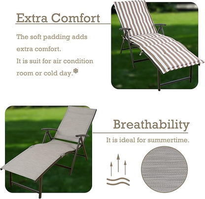 Kozyard Cozy Aluminum Reclining Lounge Chair - Perfect for Beach, Yard, Pool, and Patio Outdoor Chaise Lounge with Drink Holder, Weather Free Adjustable Assemble Free (Beige with Beige Strip Cushion)