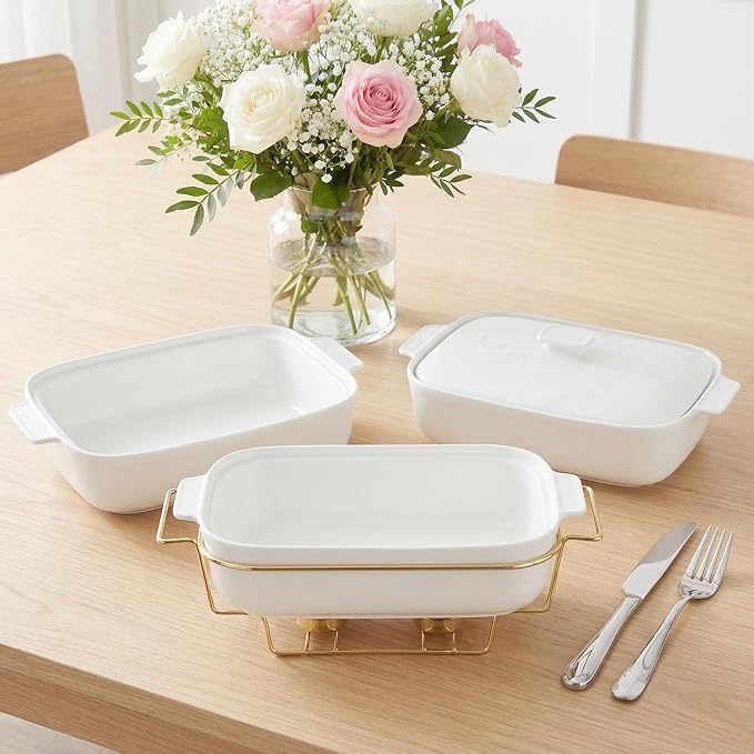 10" x 7" Casserole Dish 1.7 Quart Ceramic Bakeware Set with Lids, Chip and Crack Resistant Ceramic Casserole Dish with Handle 11.6 In, Microwave, Dishwasher, Oven, Freezer and Fridge Safe
