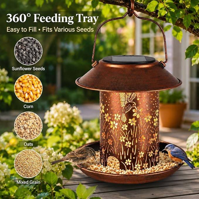 Bird Feeders for Outdoors Hummingbird Solar Lanterns Outdoor Waterproof Hanging Garden Decor Birthdays for Women Mom Metal Solar Decoration Outside for Yard, Patio,