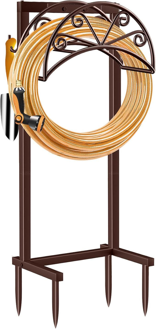 TomCare Garden Hose Holder Heavy Duty Water Hose Holder Holds 160 FT Hoses 4 Spikes Hose Reel Freestanding Hose Hanger Sturdy Hose Storage Stand for Outside Yard Lawn