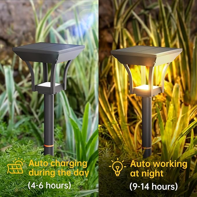 Solar Pathway Lights Outdoor, IP65 Waterproof Bright Solar Outdoor Lights, LED Solar Garden Lights Landscape Lighting for Walkway Lawn Patio Backyard (2 Pack, Warm & Cold White)