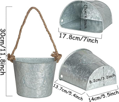 XONOR 4Pcs Galvanized Metal Hanging Wall Planter, Rustic Wall Flower Vase for Succulents Herbs Country Home Farmhouse Wall Decoration (1)