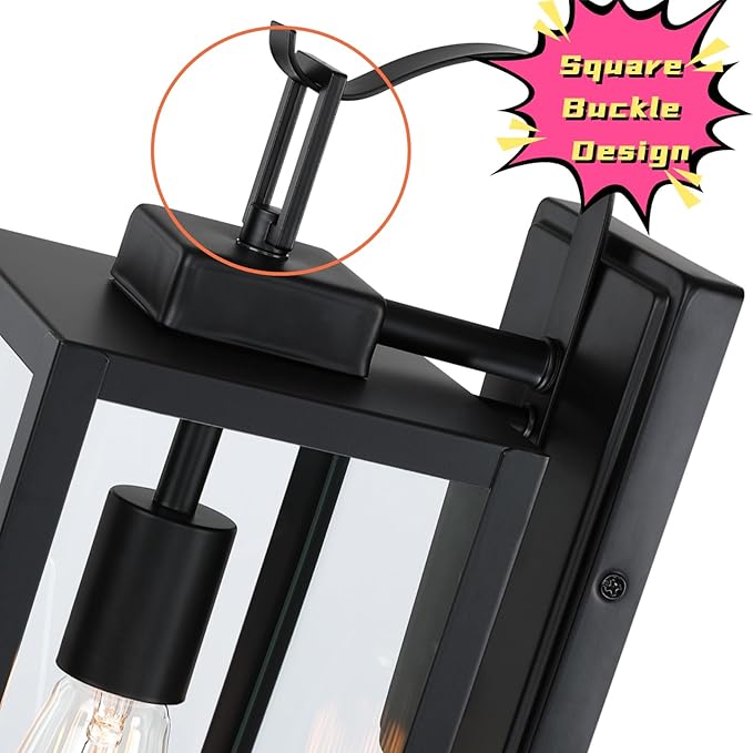 WISBEAM 18 inch Black Outdoor Wall Lantern, Large Size Exterior Porch Sconce Wall Mount, Modern Wall Light for Outside, Black Front Door Lamp with Metal Construction and Clear Glass, 2 Packs