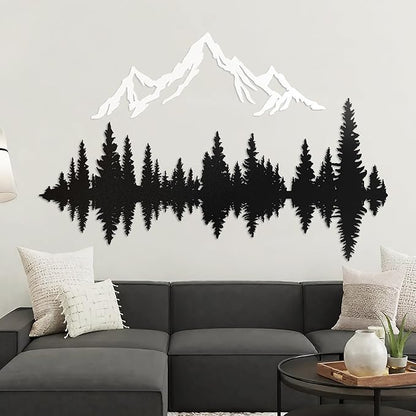 Royxen Metal Mountain Wall Art 48" x 40", Mountain Wall Decor, Art Wall Hangings for Living Room, Bedroom, Black and White, 40 Inch Long