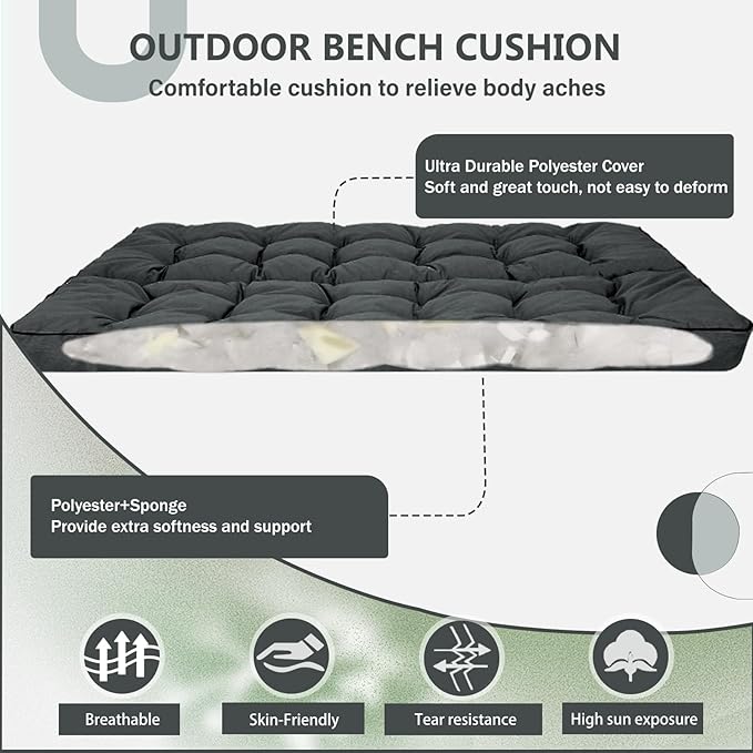 2/3 Seater Swing Replacement Cushion, Waterproof Porch Swing Cushions with Backrest, Thickened Bench Cushions for Outdoor Furniture, for Outdoor Patio Swing (Dark Grey, 55 * 40in)