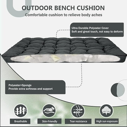 2/3 Seater Swing Replacement Cushion, Waterproof Porch Swing Cushions with Backrest, Thickened Bench Cushions for Outdoor Furniture, for Outdoor Patio Swing (Dark Grey, 63 * 40in)