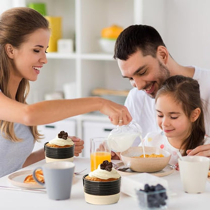 Hasense Ceramic Ramekins Set of 6, 8 Oz Oven Safe Mini Bowls, Black & Beige Farmhouse Ramekins for Creme Brulee, Souffle, Lava Cake & Dipping Sauces, Kitchen Decor