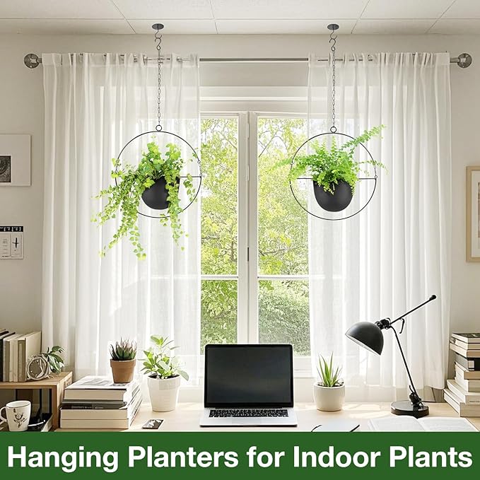 Metal Hanging Planters, Indoor and Outdoor Hanging Planter, Wall Planters with Mid Century Holder, Extra Chain, Hooks for Modern Home Décor