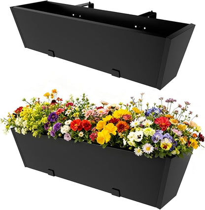 2PC Railing Planter for Outdoor Plants 36 Inch Metal Hanging Planters Pots with Adjustable Brackets and Drainage Railing Planter Boxes Hanging Flower Pots for Balcony Deck Railings Apartment Patio Dec