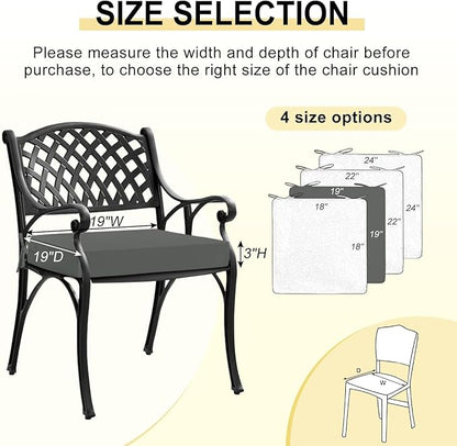 downluxe Outdoor Chair Cushions for Patio Furniture, Waterproof Square Corner Memory Foam Patio Chair Cushion with Adjustable Ties and Portable Handle, 19" x 19" x 3", Dark Grey, 2 Pack