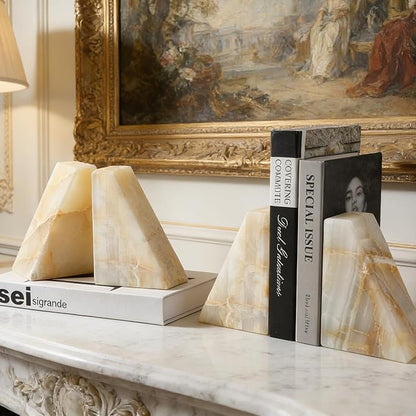 Marble Bookend for Heavy Books, Decorative Bookends for Shelves, Durable and Heavy-Duty Book End for Hardback Book & CDS, Unique Stopper & Holder, Green Onyx, Set of 2