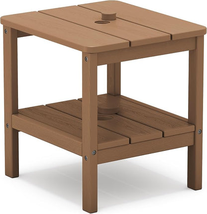 SERWALL 2-Tier HDPE Outdoor Side Table, Weatherproof Rectangular Adirondack Side Table, Brown