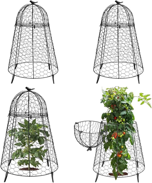 COATTOA Plant Protector Chicken Wire Cloche 4 PCS, Plant Protectors from Animals, 18.7×12 Inch Large Garden Cloches for Plants, Sturdy 2-in-1 Cloche Dome for Plants, Plant Protectors for Easy Pruning