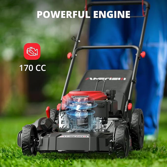 21" Steel Deck Self-Propelled Lawn Mower, 170cc OHV Engine with Forced Air-Cooling System, 3-in-1 Mulching, Rear Bag & Discharge, 6 Adjustable Cutting Height(1.5" to 3.9"), Easy Assembly & Maintenance