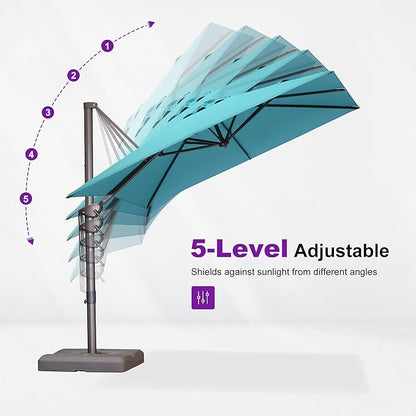 PURPLE LEAF 10' X 13' Patio Cantilever Umbrella Rectangle Umbrella Outdoor with Aluminum Offset Hanging and 360° Rotation for Pool Garden Deck Patio, Turquoise