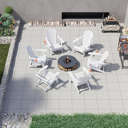 Folding Adirondack Chairs with Cup Holders, Set of 6 HDPE Plastic Outdoor Chairs, Weather Resistant, Real Wood Look, Heavy-Duty Patio Furniture for Deck, Fire Pit, Backyard, White