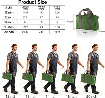 12 Inch Small Tool Bag, Canvas Tool Storage Bag, Large Capacity Multipurpose Zipper Soft Tote Organizer Pouch, for Electrician, Plumbing, Gardening,Tools Bags for Men