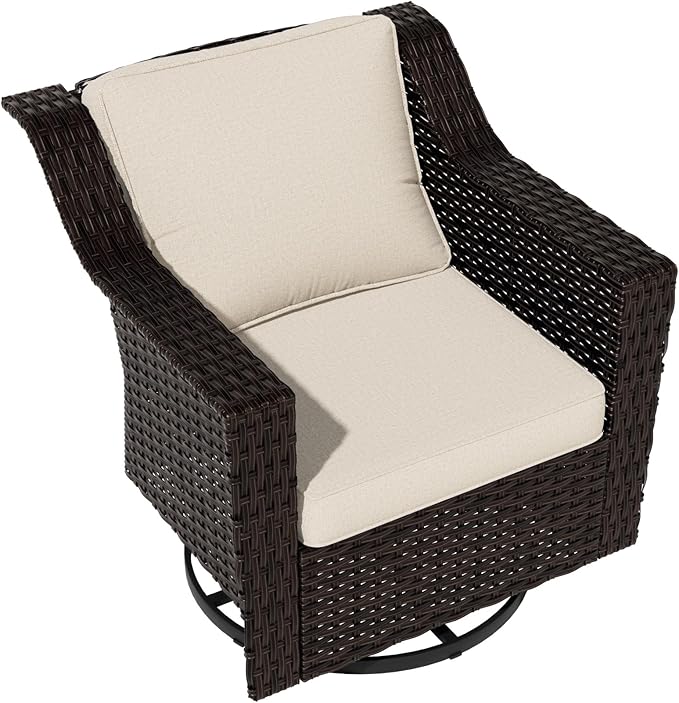 Vista Vibe Outdoor Patio Deep Seat Luxurious Chair - 360 Degree Swivel Glider Rocker Chair with Washable Cushions, Hand-Woven & All-Weather PE Rattan, Balcony, Yard (Brown/Beige)
