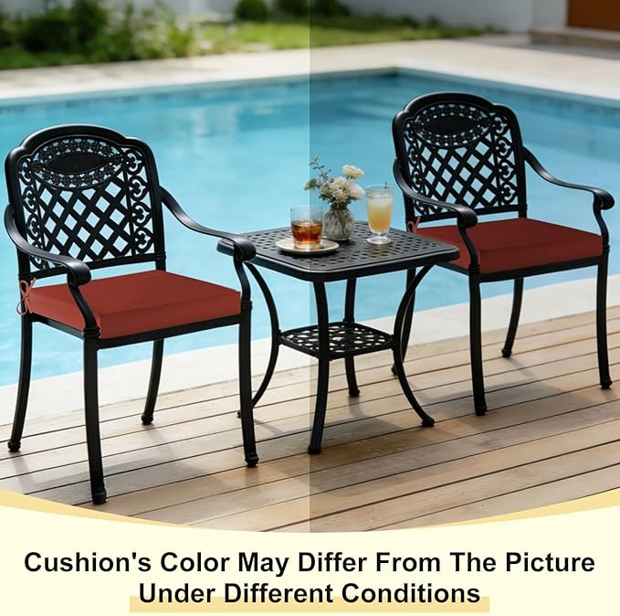 downluxe Waterproof Outdoor Chair Cushions Set of 2, 19" x 19" x 3" Patio Chair Cushion with Non-Slip Ties & Handle, Square Outdoor Cushion for Patio Furniture with Removable Cover, Orange