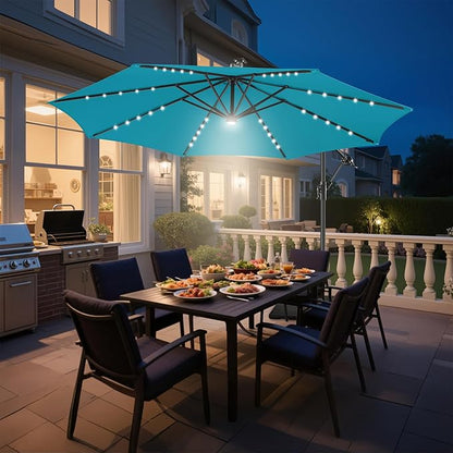 Solar Offset Patio Umbrella - 10 ft Solar Cantilever Umbrella Outdoor with 40 LED Lights and Cross Base, UV Protection for Garden, Deck, Backyard, Pool, Porch (Aqua Blue)