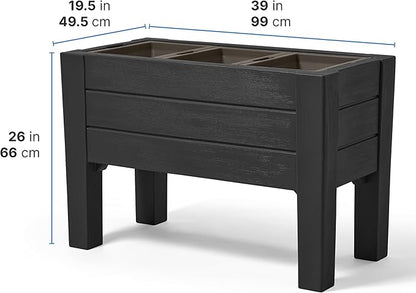 Step2 Lakewood Raised Planter Box™, Large Planter for Outdoor Plants, Gardening and Flower Pot for Patio or Porch, Easy Drainage, Durable Plastic, Black