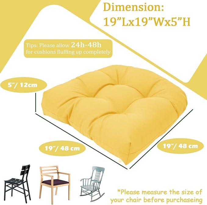 MTMR Outdoor Chair Cushions Set of 2, 19x19 Waterproof Wicker Seat Cushions for Patio Furniture, Tufted Outdoor Replacement Furniture Pad for Porch Lawn Wicker Desk Dining Rocking Chair, Yellow