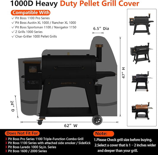 [Upgraded 1000D Heavy Duty Fabric] Grill Cover for Pit Boss Austin XL, Waterproof,Tear & Fade Resistant Pellet Smoker Cover for Pit Boss Rancher XL 1000, 1100 Pro, 1150, and Z Grill 1000 Series Grills