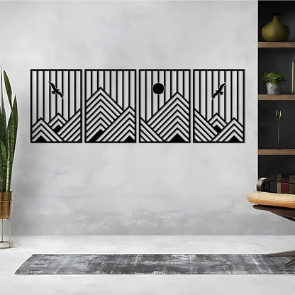 ESTART 4 Pcs Metal Mountain Wall Art, Minimalist Decor Single Line Art Wall Decor, Nature Abstract Line Minimalist Wall Art for Living Room Bedroom Bathroom Study Room (Black)