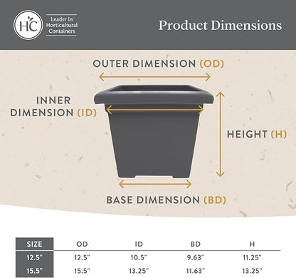 The HC Companies Accent Square Plant Pot w/Drainage - Classic Planters for Outdoor Plants & Indoor Plants - Lightweight & UV-Resistant Square Planter Box (15.5”, Evergreen, Pack of 1)
