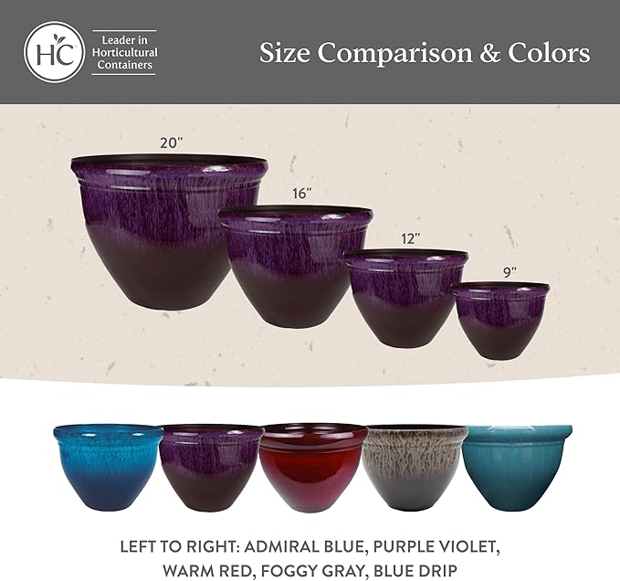 The HC Companies 9 Inch Pizzazz Round Planter Pots with Ceramic Look, Lightweight UV-Resistant Plastic Indoor & Outdoor Planters, 2-Pack Flower Pots for Garden & Home Decor, Admiral Blue