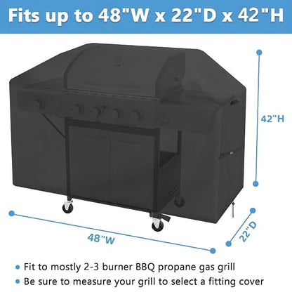 Saking Grill Cover, 48 inch Gas Grill Cover for Outdoor Grill, Waterproof Barbecue Cover with Hook-and-Loop Straps, Fadeproof & UV Resistant, Weather Resistant, Barbecue Gas Grill Cover, Black