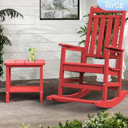 Ayge 17.7" Double Outdoor Side Table, Rectangular HDPE Adirondack End Table for Patio, Lawn, Pool, Garden, Backyard，Red