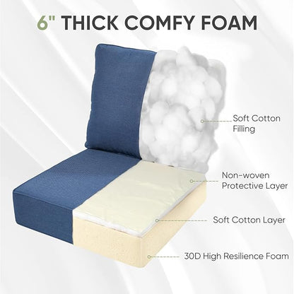 Outdoor Furniture Cushions, 6 inch Thick Seat Cushions for Outdoor Furniture, Waterproof 24x24 Patio Couch Cushions, Replacement Chair/Sofa Cushion, Include 4 Back & 4 Seat Cushion, Thick/Blue